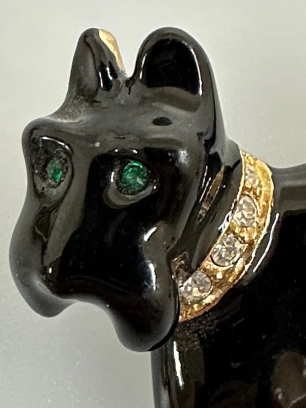 Kirks Folly Black Scottie Dog Pin with Gold Accents and Green Eyes - Picture 5 of 7